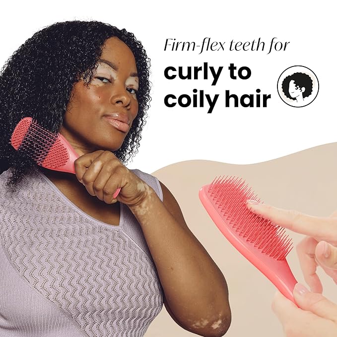 Tangle Teezer Ultimate Detangler Curly Hair Brush, Dry & Wet Hairbrush, Reduces Frizz & Breakage, for 3C to 4C Curly Hair Types, Coral Pink
