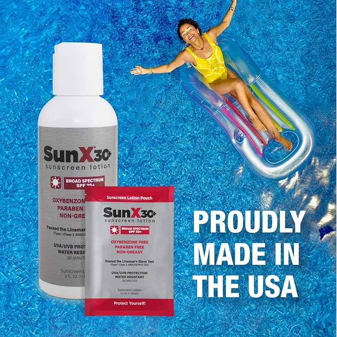 Sun X 30+ SPF Individual Sunscreen Packets Travel Size - Pack of 50 Paraben, Oxybenzone, & White Cast Free Broad Spectrum SPF Sunscreen Packets - Water & Sweat Resistant For Up To 80 Minutes