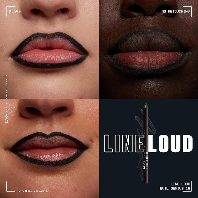 NYX PROFESSIONAL MAKEUP Line Loud Lip Liner, Longwear and Pigmented Lip Pencil with Jojoba Oil & Vitamin E - Evil Genius (Black)
