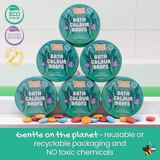 Honeysticks Bath Color Tablets for Kids - Non Toxic Bathtub Drops Made with Natural Ingredients and Food Grade Colors - Fragrance Free - Fizzy, Brightly Colored Bathtime Fun, Great Gift - 36 Drops