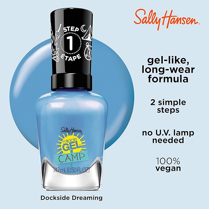 Sally Hansen Miracle Gel™, Summer Camp Dockside Dreaming, Long Lasting, Gel-Like Formula, No UV Lamp Needed, Blue Nail Polish