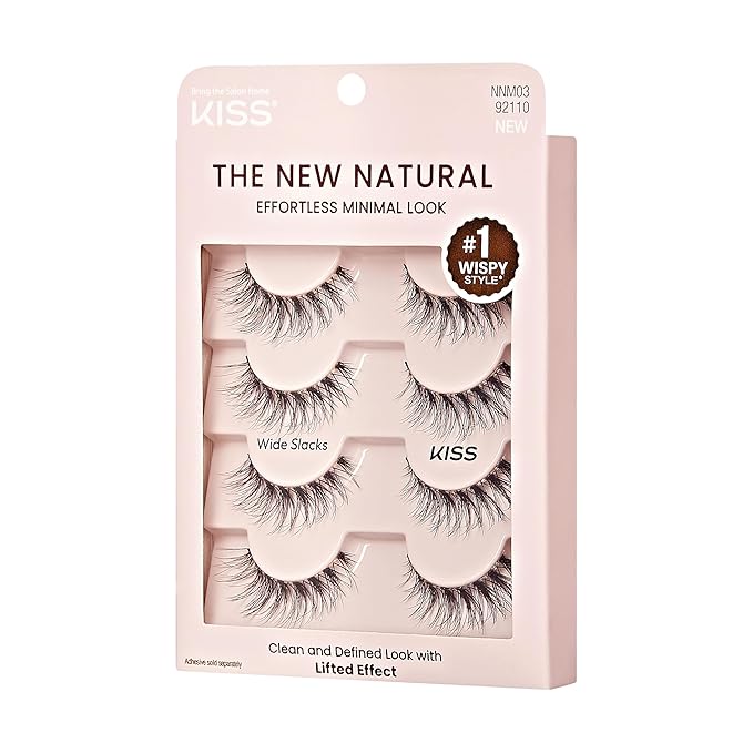 KISS The New Natural, False Eyelashes, 'Nude Blazer', 12 mm, Includes 4 Pairs Of Lashes, Contact Lens Friendly, Easy to Apply, Reusable Strip Lashes