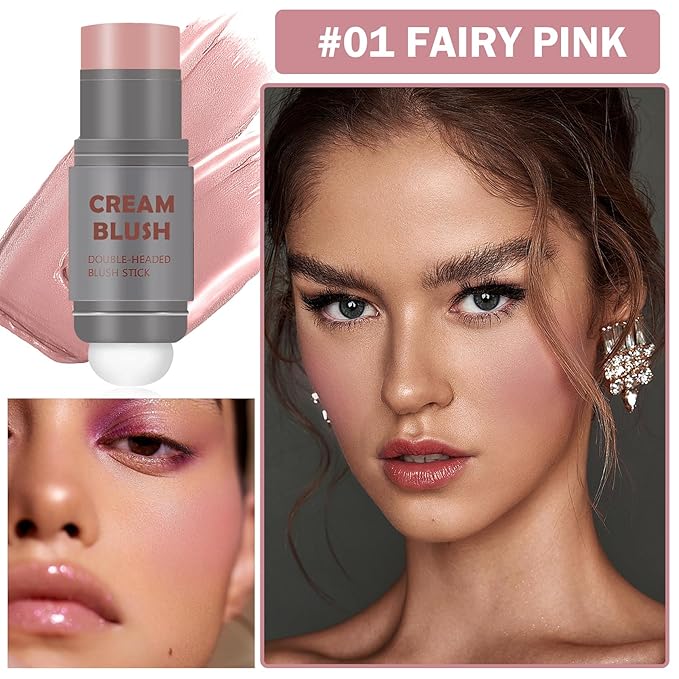 Cream Blush Stick with Sponge 3 in 1 Fairy Pink
