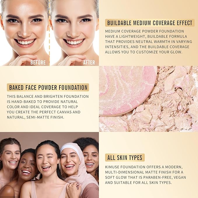 KIMUSE Lighting Glow Baked Foundation, Brighten Color, Color Natural Finish