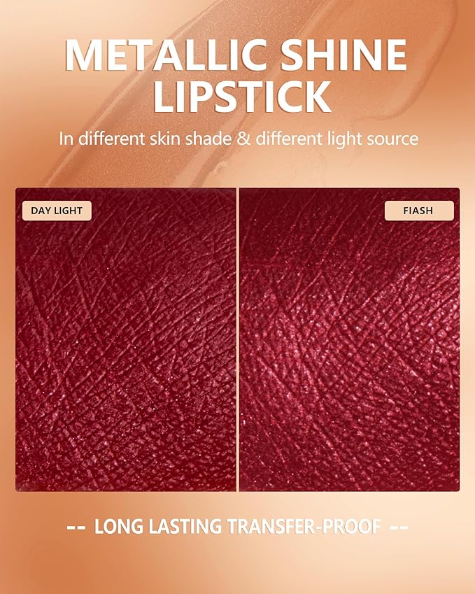MAKI YIKA Dark Red Lipstick for Women Metallic Lipsticks Glitter Long Lasting Lipstick No Smudge No Transfer Liquid Pink Lip Gloss (BR011 Pure Envy)