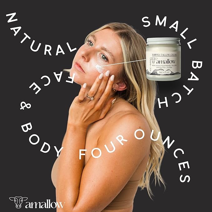 100% Grass Fed Beef Tallow for Skin Care - Face + Body - Whipped Moisturizer for Sensitive Skin - Natural Lotion, 4 FL. oz. (Unscented + Jojoba Oil)