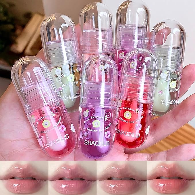 4 Pcs Lip Gloss Oil Set, Fruit Flavored Lip Gloss Set Cute Lip Jelly Hydrating Lip Make-Up for Kids and Teens, Kid Friendly, Party Gift, Non-toxic