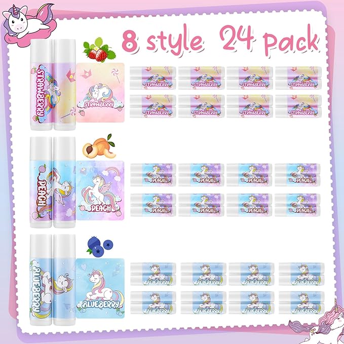 24 Pcs Unicorn Lip Balm Back Girls