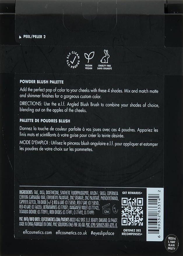 e.l.f. Cosmetics Powder Blush Palette, Four Blush Shades for Beautiful, Long-Lasting Pigment, Light