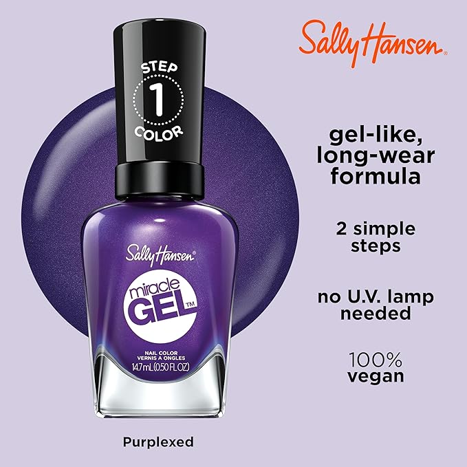 Sally Hansen Miracle Gel™, Purplexed, Long Lasting, Gel-Like Formula, No UV Lamp Needed, Purple Nail Polish
