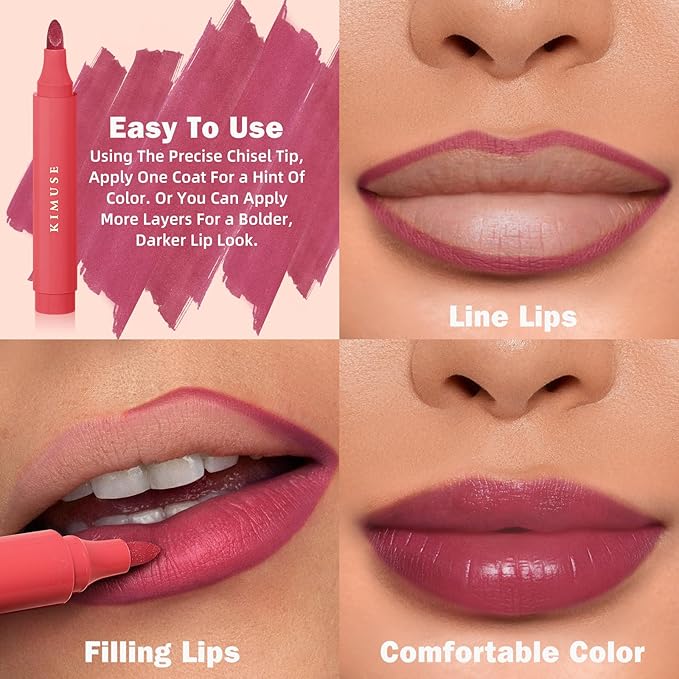 KIMUSE Lip Stain Tip Marker Set, Long Lasting Long