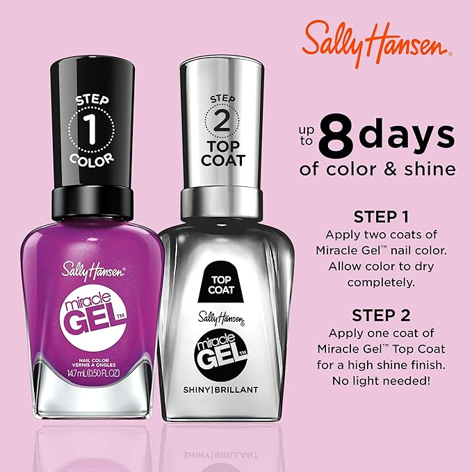 Sally Hansen Miracle Gel™, Hunger Flames, Long Lasting, Gel-Like Formula, No UV Lamp Needed, Purple Nail Polish (Pack of 2)
