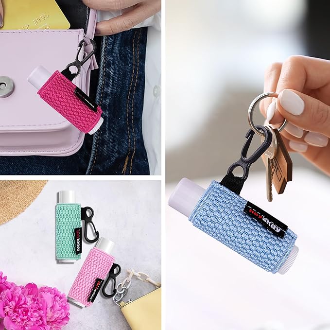 3PCS Lip Balm Holder Sleeves Keychain Blue)