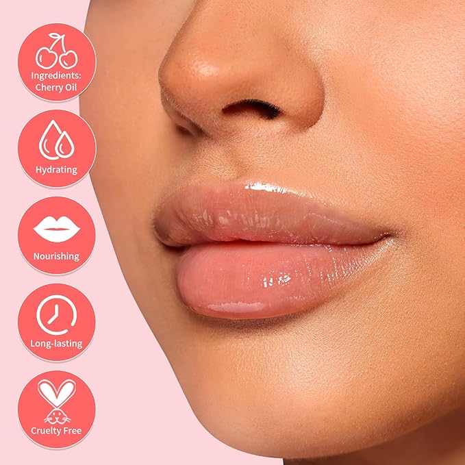 Hydrating Lip Glow Oil Long-Lasting Nourishing Lip Gloss Moisturizing Non-Sticky Plumping Lip Stain Tinted Cherry Oil Lip Care (Ruby Red)