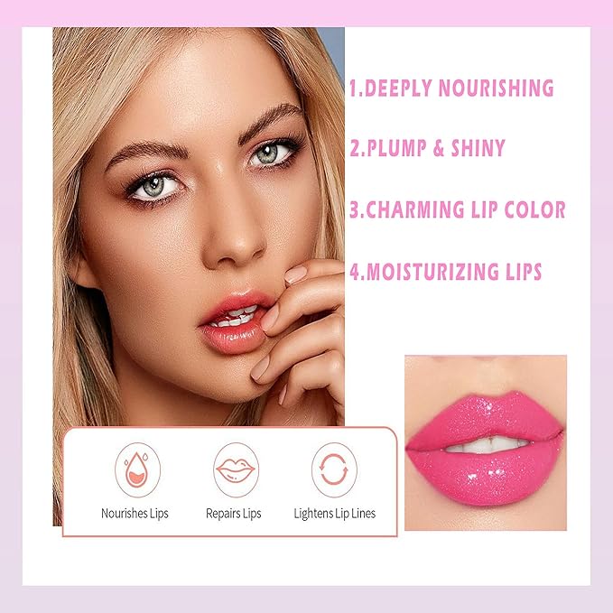 Magic Color Changing Moisturizing Lip Glow Oil - Big Brush Plumping Glimmer Lipstick, Fresh Texture, Hydrating, Non-Sticky Long Lasting Gloss