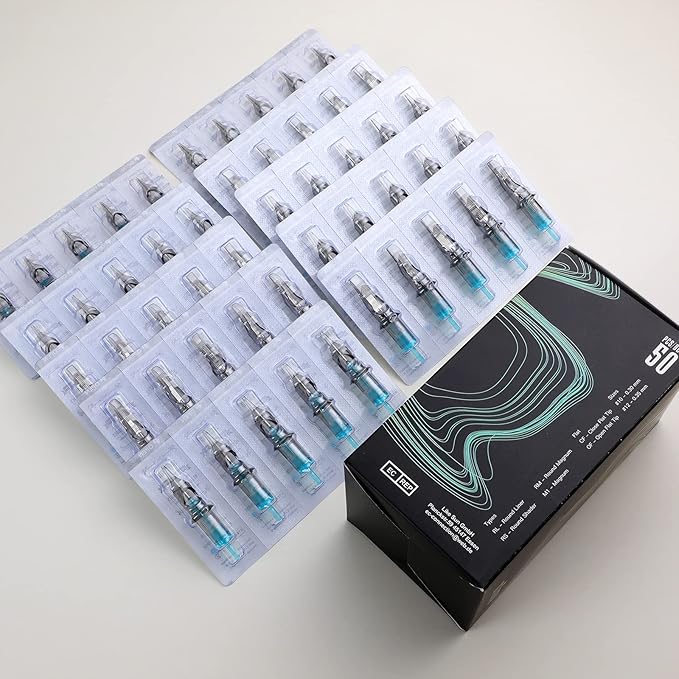 STIGMA Aquamarine Knight Bugpin Tattoo Cartridges Assorted (1003RS 1005RS 1009RS 1003RL 1005RL) Tattoo Cartridge Needles 50pcs of Round Liner/Round Shader 0.3mm RL+RS EN02B-50KIT-Y