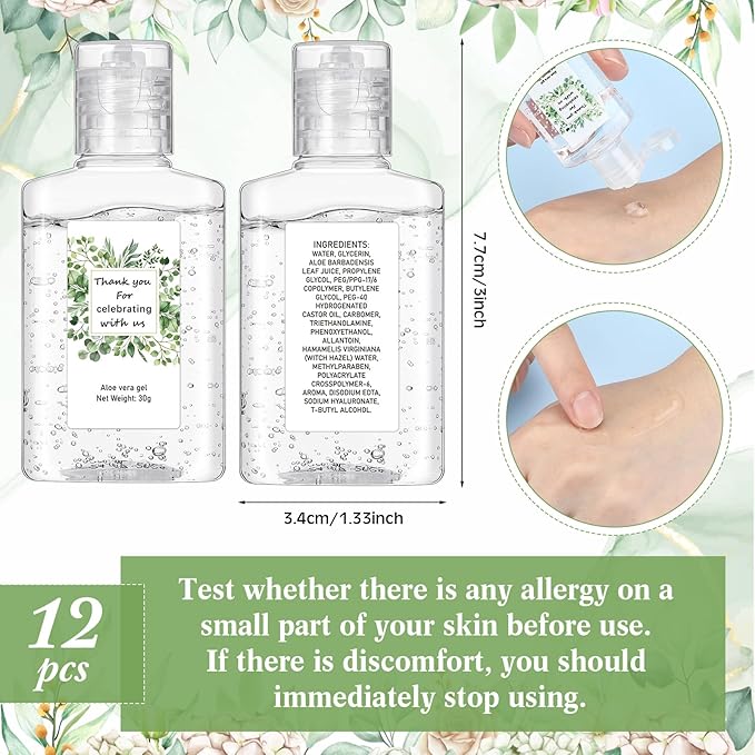 12 Pcs Mini Aloe Vera Gel Bulk for Summer Wedding Party 1oz Soothing Moisture Aloe Gel Bulk Travel Size for Thank You Gifts Summer Beach Wedding Party (Eucalyptus)