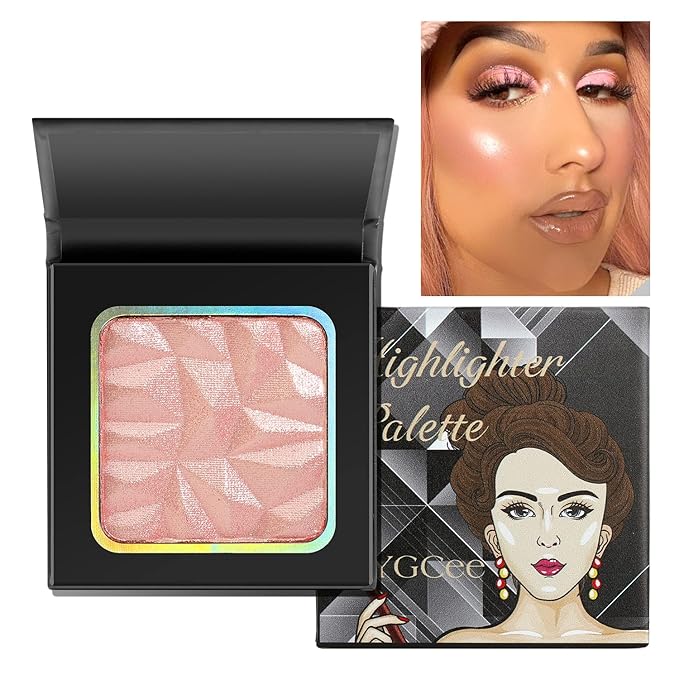 Highlighter Shimmer Makeup Palette Pink Color,Shimmering Highlightering Pallet to Carry