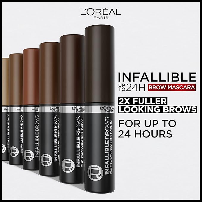 L'Oreal Paris Infallible Volumizing 24H Wear Brow Mascara, Long Lasting Eyebrow Makeup for 2X Fuller Eyebrows, 6.0 Light Brunette, 0.13 Fl Oz