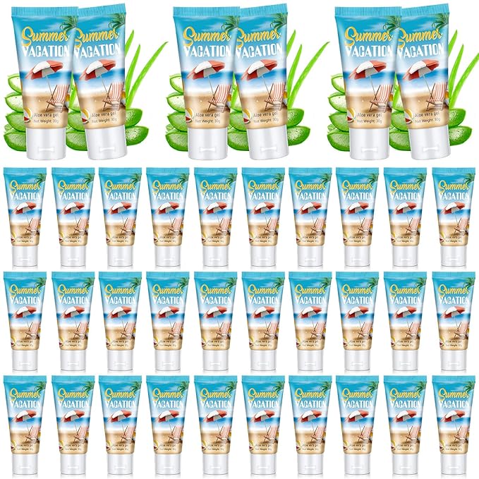 36 Pcs Mini Aloe Vera Gel Travel Size Bulk for Summer Vacation Party 1oz After Sun Aloe Vera Gel Sunburn Relief Hydrating Face Body Moisturizer Cream for Gifts Summer Party Supplies
