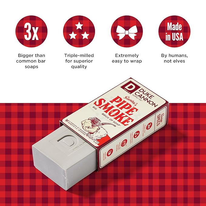 Duke Cannon Holiday Limited-Edition Santa's Pipe Smoke Big Brick of Soap - 10oz Bar, Triple Milled, Supports U.S. Veterans
