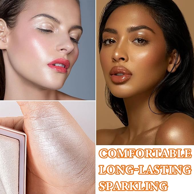 Glitter Blush Shimmer Highlighter Blusher Powder Makeup Face Pearl White）