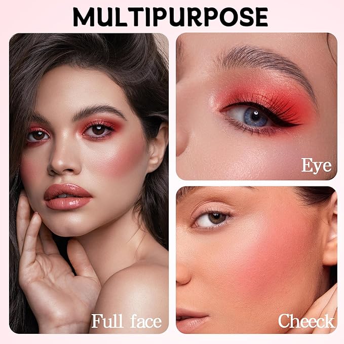 2 Colors Matte Blush Palette with Brush,Pink Blush Blusher,Highly Pigmented