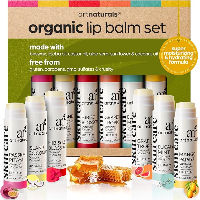 ArtNaturals Organic Beeswax Lip Balm Gift Oils