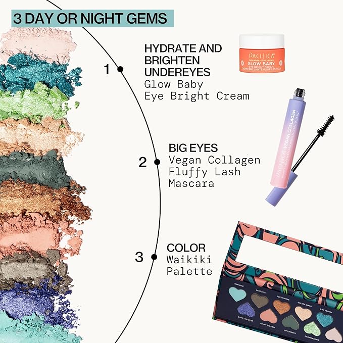 Pacifica Eyeshadow Palette – Waikiki Mineral Eyeshadow, Blendable Shimmer & Matte Shades w/Velvet Matte, Shimmer & Metallic, Cocoa Butter Infused, Talc-Free, Vegan & Cruelty-Free, 0.24 oz 10 Shades