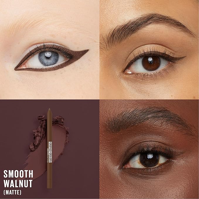 Maybelline TattooStudio Long-Lasting Sharpenable Eyeliner Pencil, Glide on Smooth Gel Pigments with 36 Hour Wear, Waterproof, Smooth Walnut, 1 Count