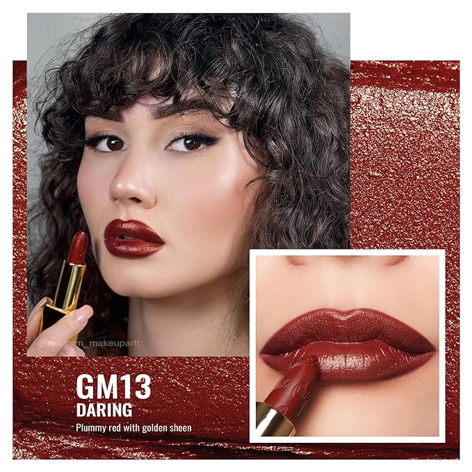 Oulac Metallic Red Lipstick Set 3PCS High Impact Lipcolor with Moisturizing Formula, Vegan Beauty, Full-Coverage Lip Color, Gift Lipstick for Women, 4.3g X 3PCS, 12+GM05+GM13
