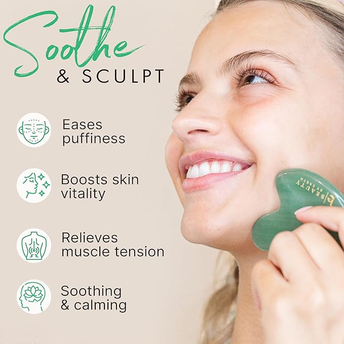 Beauty by Earth Jade Gua Sha - Smoothes Fine Lines & Wrinkles, Face Sculpting Tool for Face Massage, Jaw Massager, Facial Massage Tools, Small Gifts for for Women and Teenage Girls