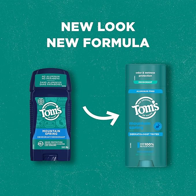 Tom’s of Maine Mountain Spring Natural Deodorant for Men and Women, Aluminum Free, 3.25 oz, 2-Pack