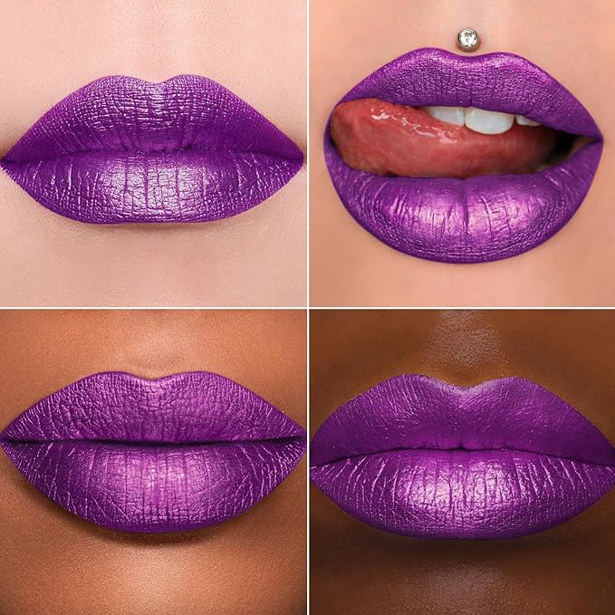 MAKI YIKA Purple Lipstick for Women Metallic Lipsticks Glitter Long Lasting Lipstick No Smudge No Transfer Liquid Lip Gloss (BR18 Amethyst)