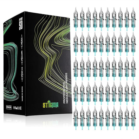 STIGMA Aquamarine Knight Disposable Tattoo Cartridge Needles Tattoo Cartridges Assorted Sizes 50pcs of Round Liner #12(1203RL 1205RL 1207RL 1209RL 1211RL) 0.3mm EN02B-50KIT-E