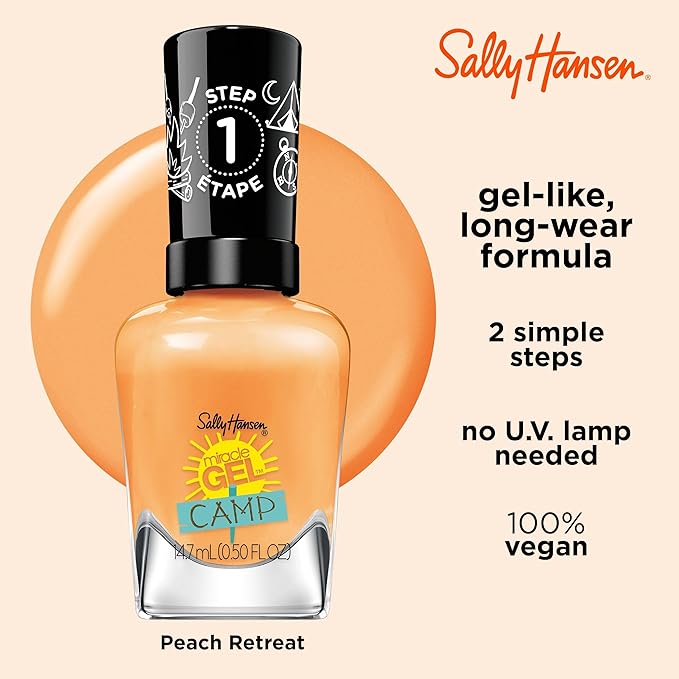Sally Hansen Miracle Gel™, Summer Camp Peach Retreat, Long Lasting, Gel-Like Formula, No UV Lamp Needed, Orange Nail Polish