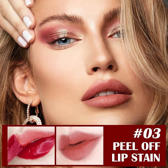 Peel Off Lip Liner Stain, Peel Off Lip Stain with Matte Finish, Peel Off Mask Tint, Waterproof, Long Lasting, Transfer Proof Red Lip Tint, Highly Pigmented Color