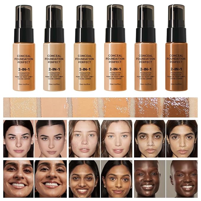 6 Colors Liquid Foundation Long-Lasting,Poreless Liquid Oil Concealer