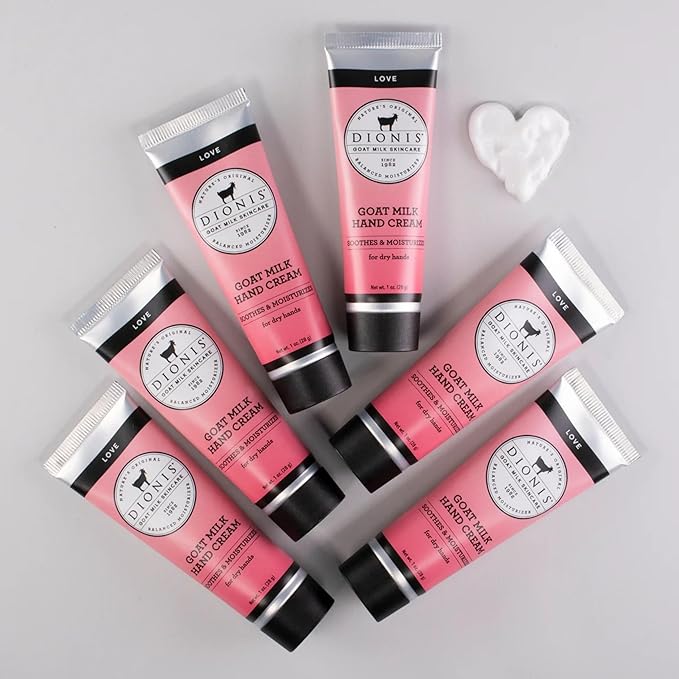 Dionis - Goat Milk Skincare Scented Hand Cream (1 oz) Set of 6, Moisturizing Lotion for Dry Skin, Good for Sensitive Skin, Cruelty-free and Paraben-free (Love)