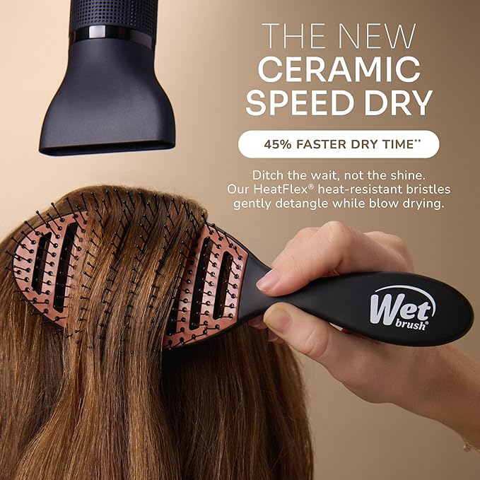 Wet Brush Ceramic Speed Dry Hair Brush, Black - Vented Design & Soft HeatFlex Bristles Are Blow Dry Safe - Ergonomic Handle Manages Tangles - Pain-Free Hair Accessories