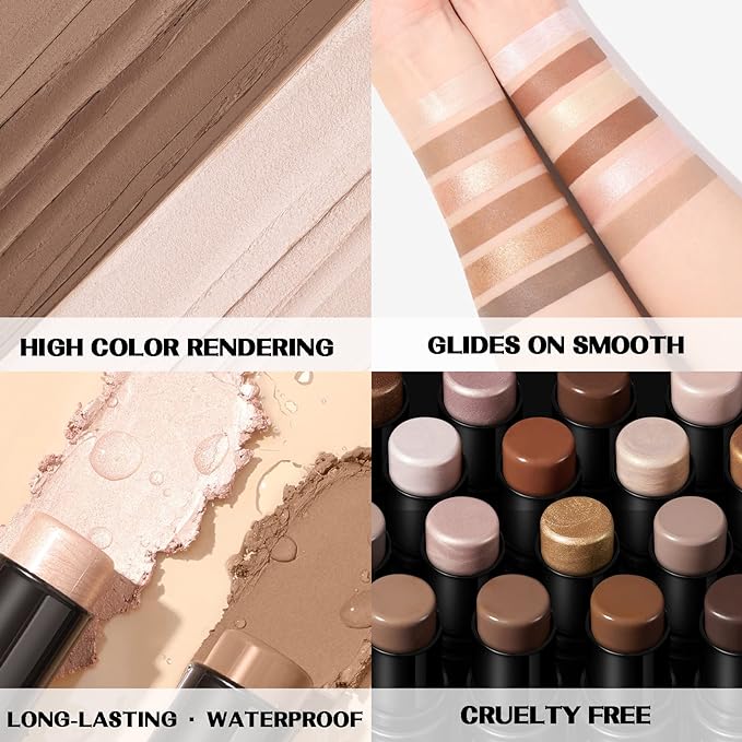 FOCALLURE 2 Pcs Mineral Cream Contour Stick,Moisturize Highlighter Illuminator Makeup,Light-medium