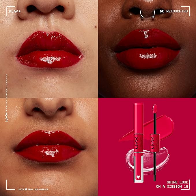 NYX PROFESSIONAL MAKEUP Shine Loud, Long-Lasting Liquid Lipstick with Clear Lip Gloss - On A Mission (Blue Red)