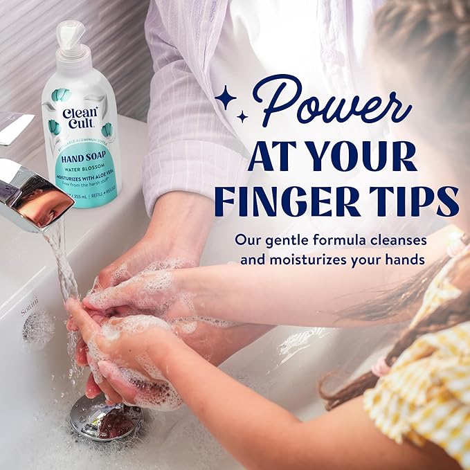 Cleancult Liquid Hand Soap Refill - Water Blossom - Moisturizes Dry & Sensitive Skin - Made with Aloe Vera & Essential Oils - Eco Friendly - Paper-Based Packaging - 32 oz/1 Pack