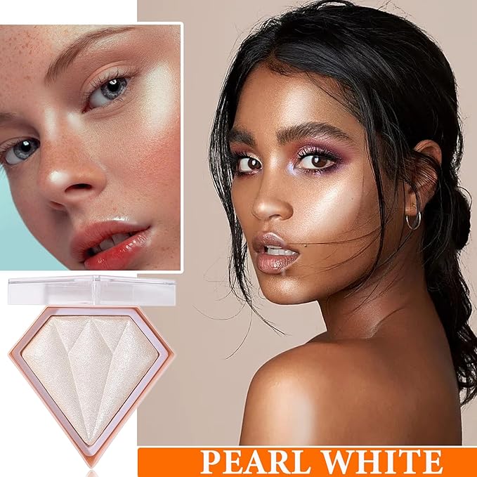 Glitter Blush Shimmer Highlighter Blusher Powder Makeup Face Pearl White）