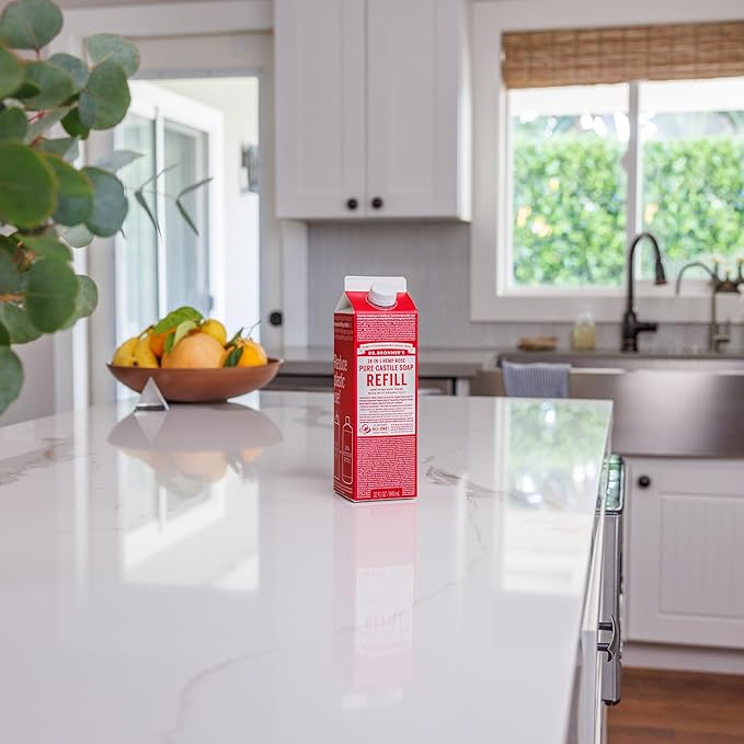 Dr. Bronner's Magic Soap-Pure-Castile Liquid Soap Refill (Rose 32 ounce, 2-Pack)-Regenerative Organic Certified Oils, For Body, Hair, Laundry, Pets & Dishes, Concentrated, Vegan, Non-GMO