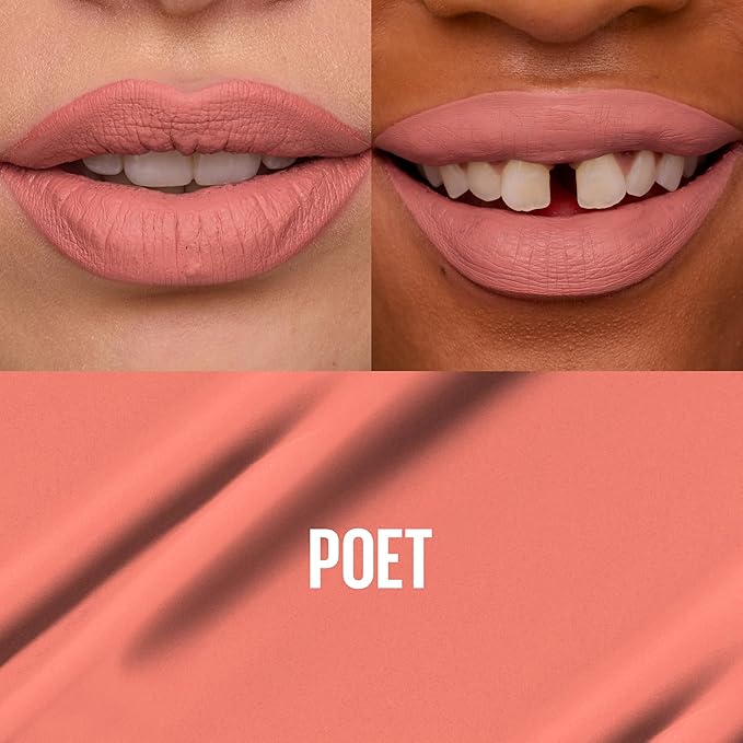 Maybelline Super Stay Matte Ink Liquid Lipstick Makeup, Long Lasting High Impact Color, Up to 16H Wear, Poet, Light Rosey Nude, 1 Count, Packaging May Vary