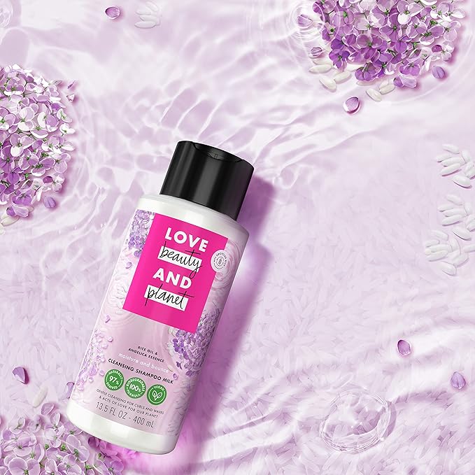 Love Beauty and Planet Shampoo Milk Moisture and Bounce for Waves and Curls Rice Oil and Angelica Essence 100 percent Biodegradable Shampoo 13.5 oz