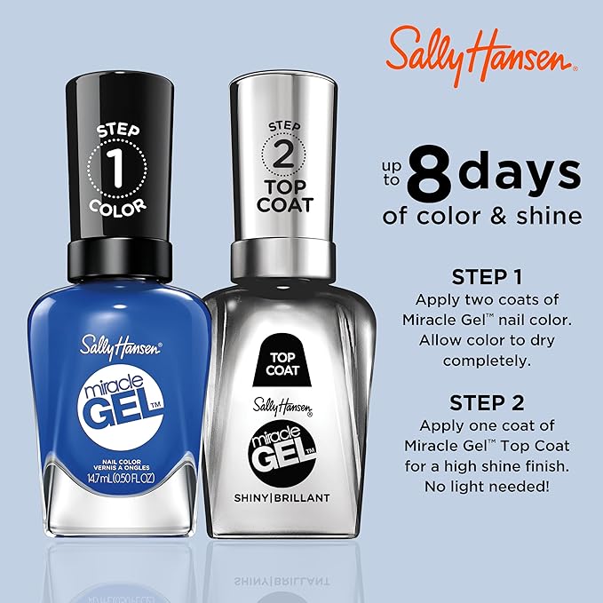 Sally Hansen Miracle Gel™, Tidal Wave, Long Lasting, Gel-Like Formula, No UV Lamp Needed, Blue Nail Polish (Pack of 2)