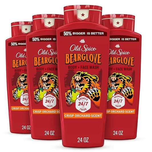 Old Spice Cleansing Body Wash for Men, 3X Defense, 24/7 Shower Fresh with Lasting Scent, 2-in-1 Body & Face Wash, Bearglove with Crisp Orchard Scent, 24 oz (Pack of 4)