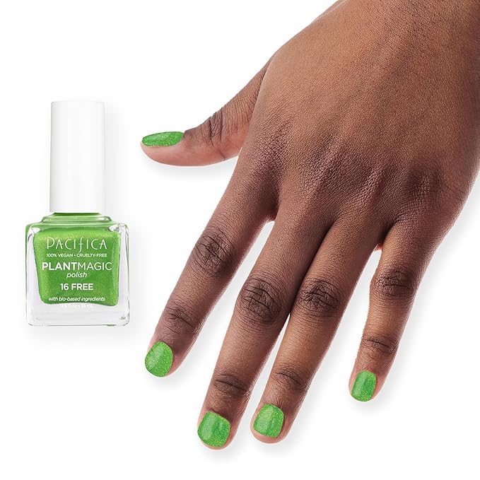 Pacifica Natural Nail Polish – Plant Magic Glitter Green Polish - Plant Based, Non-Toxic & Clinically Tested - Lasting Colors, Glossy Chip-Resistant, Clean Beauty Dermatologist Approved, Green Goddess